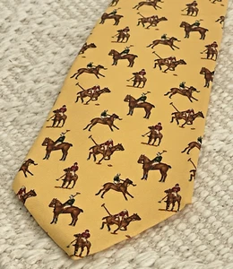 Vtg Polo Ralph Lauren “ALL OVER PONY” Hand Made In USA Tie 100% Silk YELLOW 57” - Picture 1 of 11