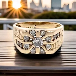 14K Yellow Gold 1CTW Diamond Sunburst Cluster Nugget Ring Sz 10 Appraised $2,925 - Picture 1 of 10