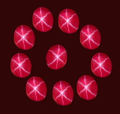 30 Ct. Natural 6 Rays Red Star Ruby Oval Cabochon Loose Gemstone 5 Pcs Lot - Image 1 of 4