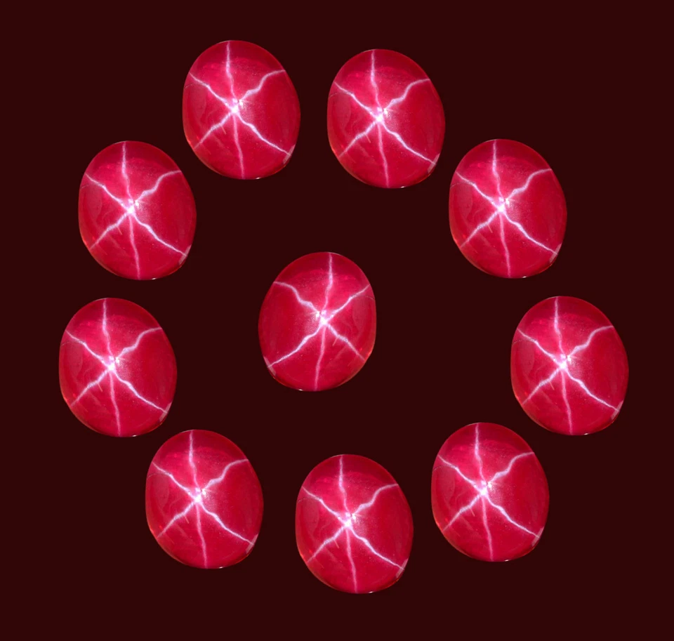 30 Ct. Natural 6 Rays Red Star Ruby Oval Cabochon Loose Gemstone 5 Pcs Lot - Image 1 of 4