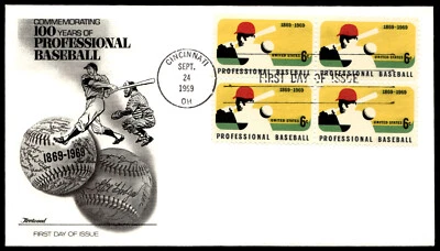 1969 béisbol profesional FDC conmemorando 100 años Fleetwood Cachet-Multi Foto 1 de 2