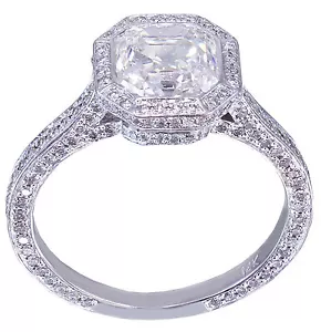 14K White Gold Asscher Cut Diamond Engagement Ring Bezel 2.25ctw H-VS2 EGL USA - Picture 1 of 12