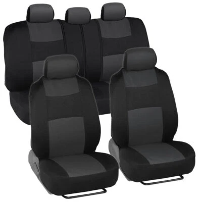 Fundas de asiento de coche delanteras/traseras + cubierta de cuero para volante gris universal Foto 1 de 4