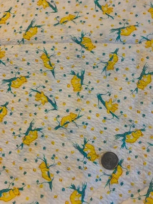 VINTAGE  1 YARD X 36 WIDE JUVENILE YELLOW BEARS IN TREE PLISSE FABRIC - Image 1 of 2