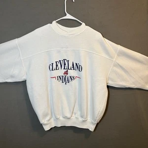 Cleveland Indians Bordado Spellout V-Crew Adulto L Blanco Crable Ropa Deportiva - Imagen 1 de 14