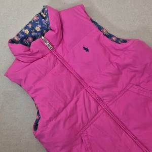 Polo Ralph Lauren Reversible Down Puffer Vest Girls 6 Pink Navy Floral - Picture 1 of 9