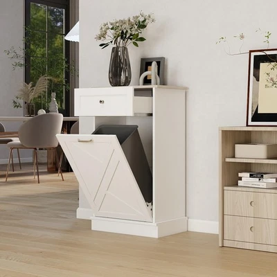 Отдельно стоящий кухонный мусорный шкаф с наклоном — деревянный мусорный бак... - Изображение 1 из 4