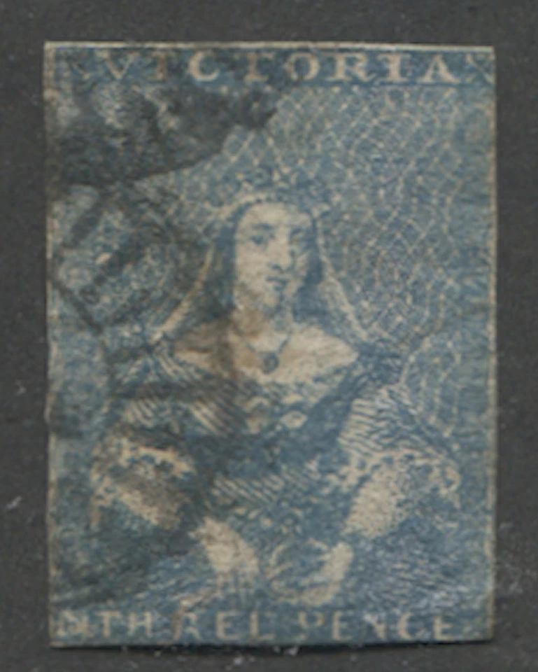 Stamp Scott 3a SG11 Victoria 3d QV Half-Length Blue Used - Image 1 of 1