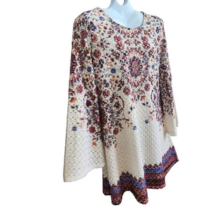 70's Inspired Floral Crochet Fit & Flare Bell Sleeve Festival Dress BohoChic M - Picture 1 of 13