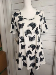 Top túnica LuLaRoe negro estampado de gato para mujer talla pequeña manga corta cuello redondo - Imagen 1 de 13