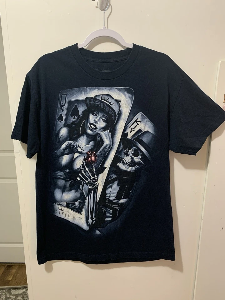 Camisa negra grande OgAbel Gangsta Love Skeleton King & Queen Hip Hop Streetwear Foto 1 de 4