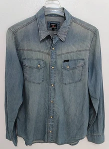 BARBOUR STEVE MCQUEEN BLUE DENIM LONG SLEEVE TAILORED SHIRT SZ Xl~FITS LIKE A L - Picture 1 of 4