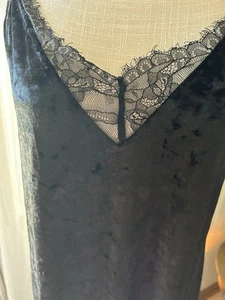 Slip Dress Tank Top 32” Long Black Sexy Embellish Goth Rocker Punk Crushed Velve - Picture 1 of 16