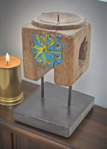 Antique Wooden Candle Holder Stand Original Old Hand Carved - Picture 1 of 7