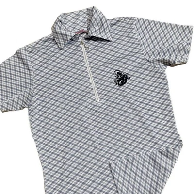 vintage 90s hysteric glamour plaid nylon top skunk patch blue shirt xs s - Image 1 of 4