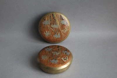 2 kleine vintage Messingdosen mit Deckel mit Emaille-Cloisonné Malerei - Bild 1 von 4