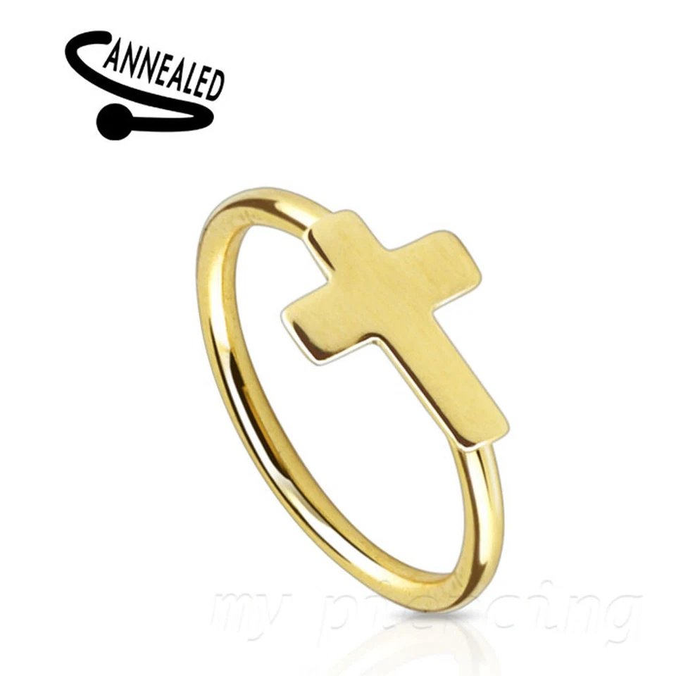 1 pieza. Anillo nariz acero quirúrgico cruz IP 316L 20g 5/16" cartílago tragus Foto 1 de 3