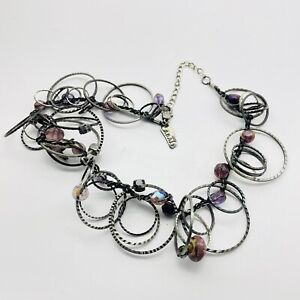 Anato Signed Tangled Chain Beaded Necklace Womens 18 Inch Silver Tone Bohemian