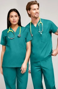 Basics by AllHeart Unisex V-Neck Solid Scrub Top 6XL REAL TEAL - Picture 1 of 1