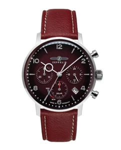 Zeppelin Red Dial Solar Watch Hindenburg Chronograph Leather Band 8086-2N LZ-129 - Picture 1 of 8