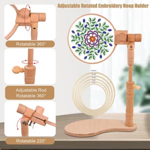 Wooden Tall Embroidery Stand Cross Stitch Hoop Stand Holder with Embroidery Hoop - Picture 1 of 12