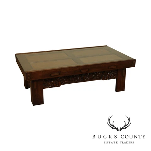 Drexel Heritage Large Carved Base Rattan Glass Top Coffee Table Cover