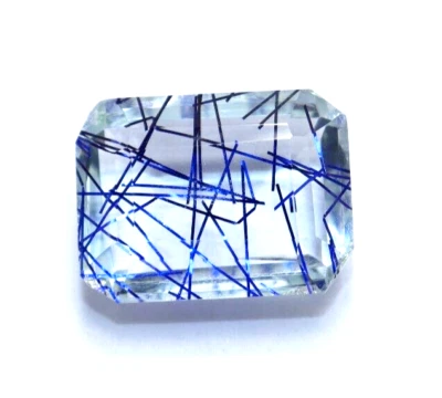 114.5 Ct Emerald Cut Lab-Created Blue Rutilated Quartz Loose Gemstone CERTIFIED - Image 1 of 4