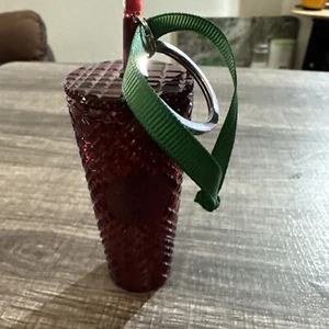 Starbucks Deep Red Studded Cold Cup Tumbler Key Chain / Ornament RARE - Picture 1 of 5