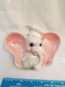 Vintage 1950s Pottery Chef Elephant Spoon Rest Wall Hanging Dumbo like Big Ears - Picture 1 of 6