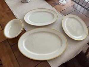 Lenox Tuxedo Gold 17 1/2”, 15 1/2” & 13 1/2” Oval Platters & 1 Vegetable Bowl - Picture 1 of 9