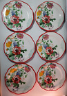 Pioneer Woman~Country Garden Salad Plate~Floral W/ Red Trim 9? New 6Pc