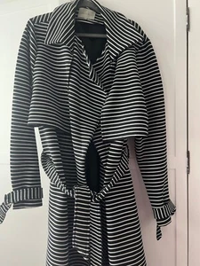 BNWOT Lavish Alice heavy coat black striped wrap belted size 20 - Picture 1 of 8