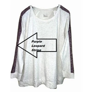 Livi Lane Bryant 22W 24W Sweatshirt Arm Stripe Purple Leopard Heather Cream NEW - Picture 1 of 8