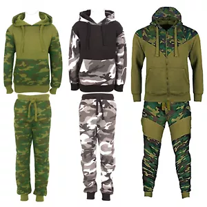 Kids Boys Girls Tracksuit Pull Over Camouflage Contrast Top Bottom Jogging Suit - Picture 1 of 14