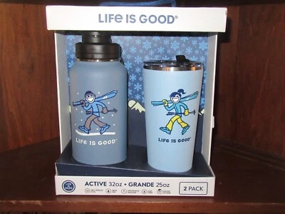  LIFE IS GOOD 32&25 OZ STAINLESS STEEL BOTTLE/TUMB BOXED SET..."SKI JAKE/JACKIE" - Image 1 of 4