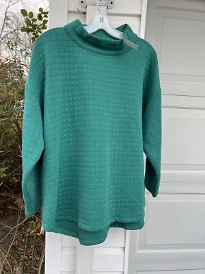 NWT Talbots Pretty Green Quilted Mock Turtleneck Sweatshirt 3X - Image 1 of 4