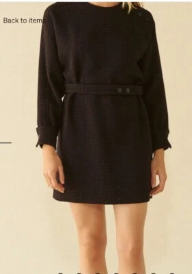 Vestido Suéter Ba&sh Dimitri Punto Tweed Negro Rojo Manga 3/4 Lana Mezcla Cinturón S Foto 1 de 4