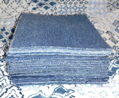 Hand Cut Denim Blue Jean Fabric Squares 5" X 5" Lot Of 50 For Rag Quilt Or Craft - Image 1 of 2