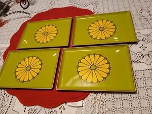 Set Vintage Retro Blue/Green Tray & 4 Plate made in Japan CTO Mod MCM Boho - Picture 1 of 5