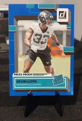 2022 Panini Donruss Devin Lloyd Rated Rookie Blue Press Proof #359 Jaguars - Image 1 of 2