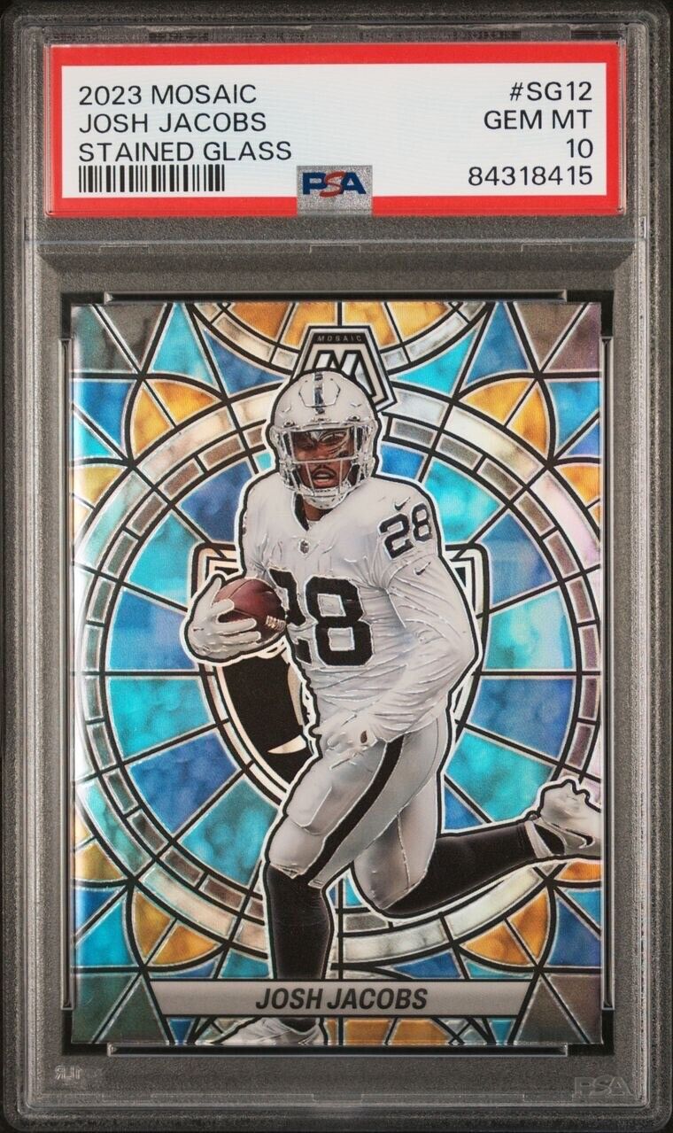 2023 Mosaic Football Josh Jacobs Stained Glass Prizm SSP Case Hit PSA 10 🔥🔥