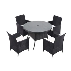 Patio Table with Parasol Hole Wicker Chair with Seat Cushions Garden Dining Set - Picture 1 of 41