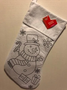 Christmas Stocking Snowman White To Color Or Paint 16 1/2" Crafts - Imagen 1 de 5