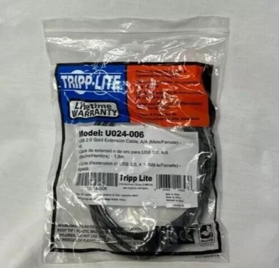 Tripp-Lite USB 2.0 Type A Male to Female Gold 6 ft Extension Cable U024-006 - Image 1 of 4