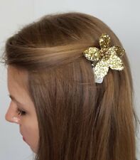 New Claire's Kids Girls Women's Hair Clip Gold Shinny Glitter Flower Party