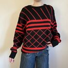 Vintage 90s Red And Black Striped Geometric Knitted Jumper