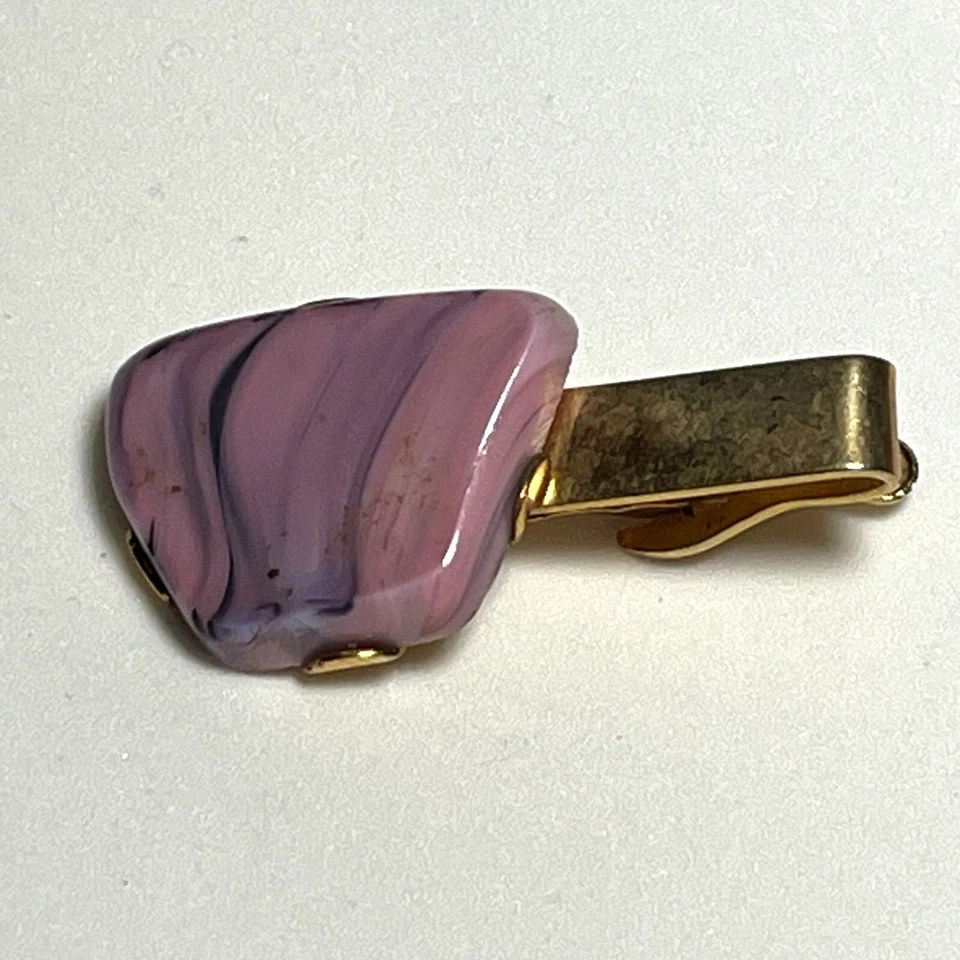 Clip de barra de corbata vintage pulido ágata rosa tono dorado Foto 1 de 4