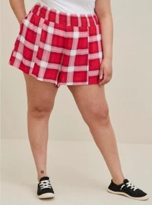 Torrid Red Plaid NWT Plus Size 1 Shorts Stretch Pockets Smocked Waist Gauze - Picture 1 of 6