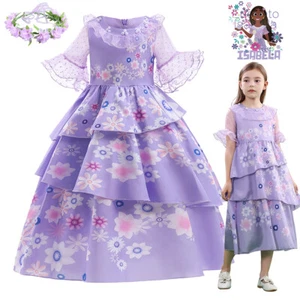 Girls Princess Costume Encanto Isabella Cosplay Fancy Dress Up Birthday Gifts - Picture 1 of 12