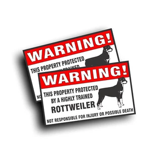 2X Warning Decal Trained Rottweiler Guard dog pet bumper window Fence Sticker - Picture 1 of 1